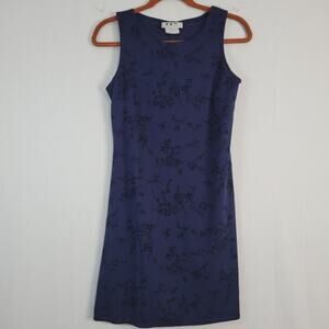 Vintage Sleeveless Floral Mini Dress size 7/8 navy black velvet whimsigoth 90s